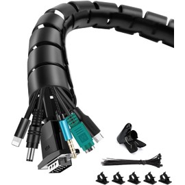 Shinfly 2 x 1.5 m Self-Closing Cable Sleeve, Black, Diameter 16 mm and 22 mm, Flexible Cable Duct with 20 Cable Ties, 5 Cable Clips and 1 Wire Guide Clip