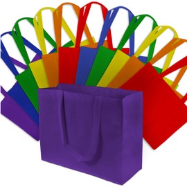 Large Multi-Color Reusable Gift Bags, Shopping Bags with Handles, Grocery Bags, Fabric Tote Bags, Merchandise Bags, Foldable, Strong and Eco Friendly 12 Pcs. 16x6x12"