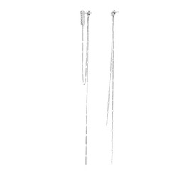 SLUYNZ 925 Sterling Silver CZ Bar Studs 6.4inch Long Chain Earrings Dangle for Women Asymmetric Tassel Earrings Chain Backs