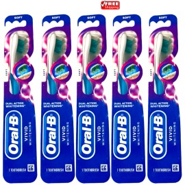 Oral-B Dual Action Vivid Whitening Soft Toothbrush, Various Color - Pack of 5