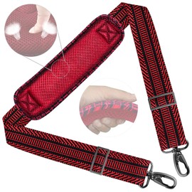 Shoulder Strap 58" Universal Handbag Strap with Ultra-thick Fixed Padded and Dual Balanced Adjustable Buckles Shoulder Crossbody Strap for Briefcase Messenger Bag Laptop bag Luggage，Black Red Jacquard