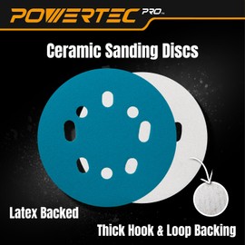 POWERTEC PRO 50PK, 5 Inch Sanding Discs Hook and Loop, 40/60/80/120/220 Grit, Ceramic Orbital Sander Sandpaper for 5 & 8 Hole Random Orbital Sanders - Automotive, Paint, Metal, Woodworking (45300C-50)