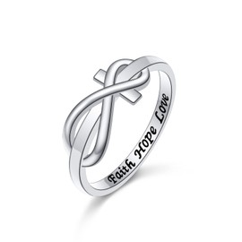 DAOCHONG Inspirational Jewelry 925 Sterling Silver Engraved Faith Hope Love Cubic Zirconia Cross Infinity Ring, Size 5-10, Sterling Silver, no available