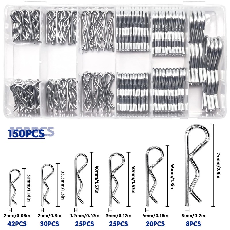 150pcs R Clips Stainless Steel Cotter Pins R Split Clips,