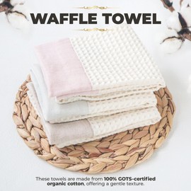 Cotton Waffle Towel, Highly Absorbent, Quick-Drying, Double Gauze Hem with Food-Derived Dyes, Soft and Sustainable for Daily Use Set of 6