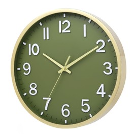 Moiubik - Reloj de pared moderno con pilas de 8 pulgadas, reloj de pared silencioso que no hace tictac para sala de estar, recámara, cocina, oficina, decoración de aula (color verde dorado)