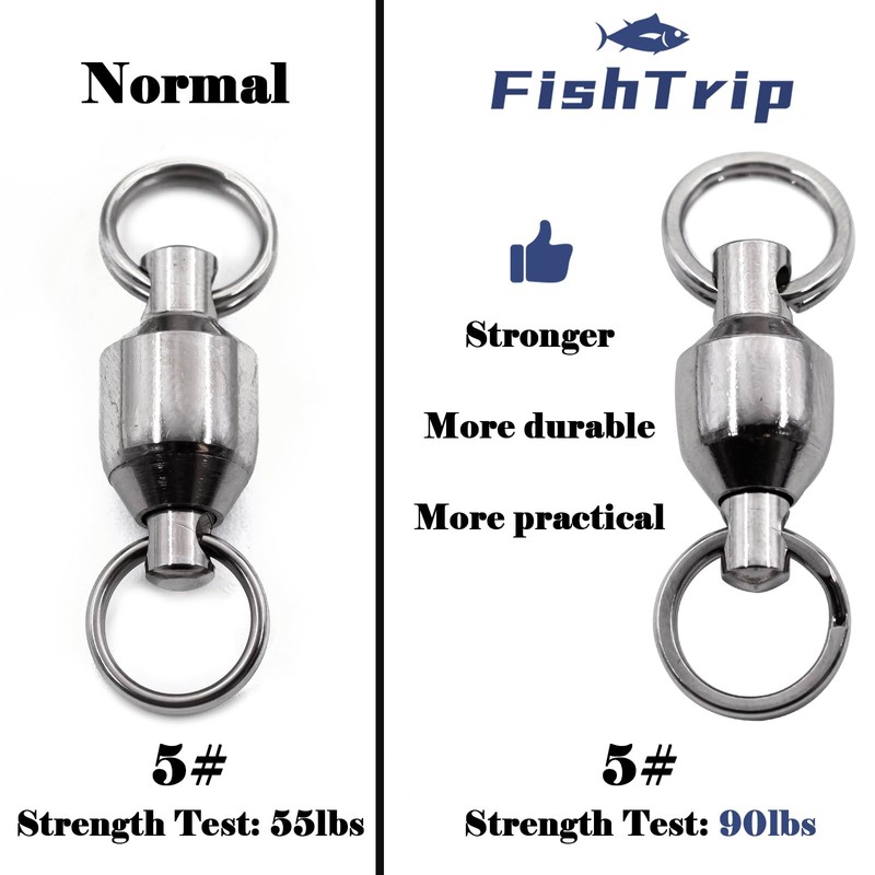FishTrip Fishing Swivels with Split Rings, 25pcs Ball Bearing Swivel
