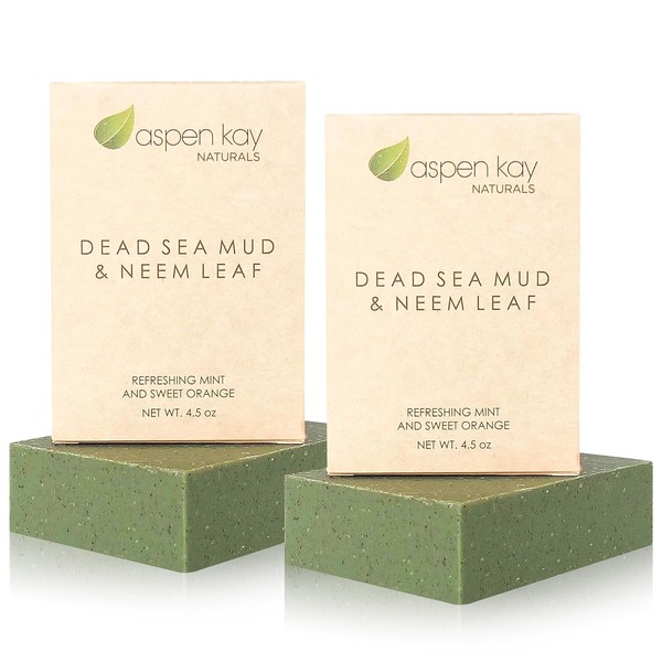 Aspen Kay Naturals Handmade - Dead Sea Mud and Neem Soap Bar for Face & Body (2 Pack) Natural and Organic Ingredients – For All Skin Types – Made in the USA 4.5 oz Per Bar