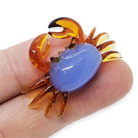 WitnyStore Tiny 1½" Long Blue Brown Crab Figurine - Miniature Hand Blown Painted Glass Crabs Crustacean Colorful Multicolor Crystal Sea Marine Animals Decorative Collectible Figurines Décor Gifts