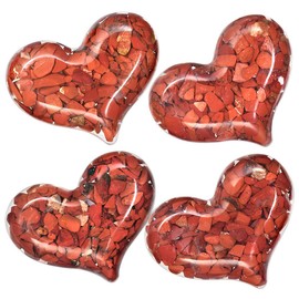 Rockcloud Heart Shape Crystal Pocket Stones Resin Puffy Heart Healing Crystal Stone Chips Energy Balancing for Home Decoration, Red Jasper, Pack of 4