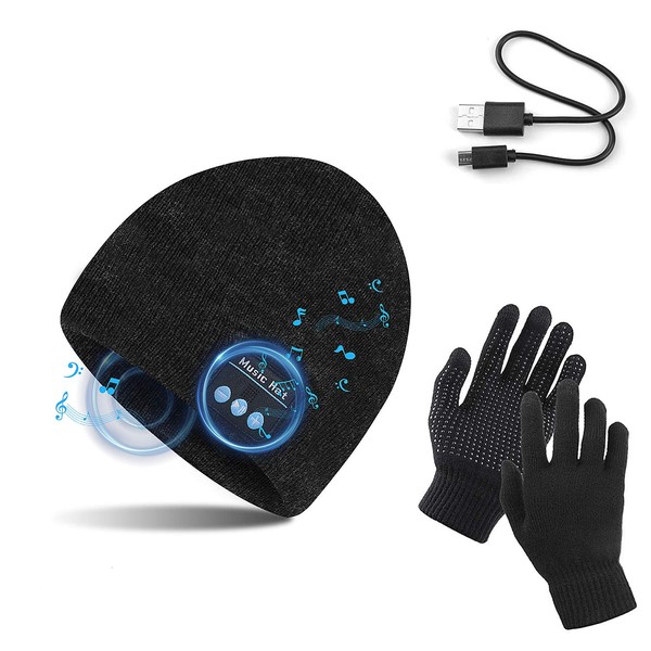 TAGVO Bluetooth Beanie V5.0 with Touch Gloves, Winter Warm Knitted Wireless Bluetooth Headphones Music Hat for Running, Hiking, Christmas Gift