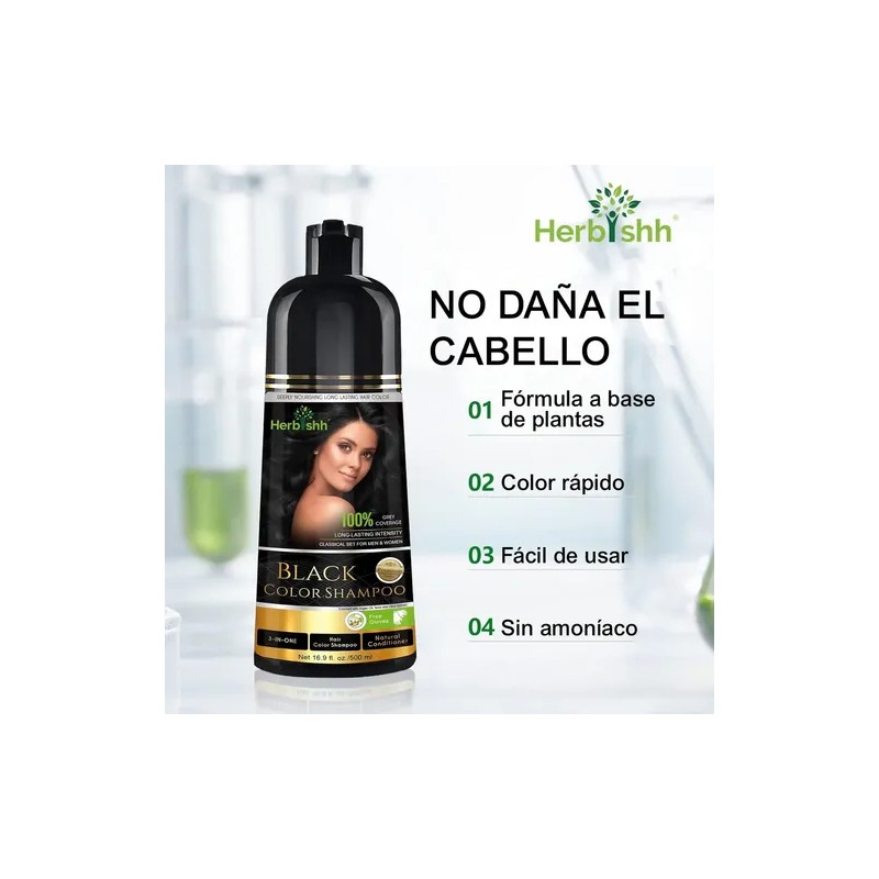 Shampoo Tinte Cubre Canas Negro Herbishh 500ml