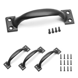 Jersvimc 8Pcs 5 1/2 Inch Matte Black Cabinet Handles, Metal Gate Handles Rustic Drawer Pulls Curved Cupboard Pulls for Kitchen Furniture Closet Door