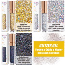 Body Glitter Gel - 6 Colours Colourful Glitter Sequins Makeup - Chunky Glitter Liquid Gel for Christmas - Festival & Masquerade Sparkling - Mermaid Glitter Sequins for Body/Hair/Eyes/Lips/Nails