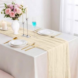 TuTive Beige Cheesecloth Table Runner 13.3FT Boho Gauze Table Runner Wedding Dining Table Decorations for Holiday Birthday Party Baby Shower Event Decorations Summer Garden Farmhouse