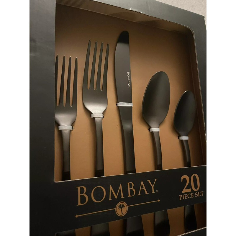 Bombay GENEVA 20 pc Fine Stainless Steel Black Flatware Set