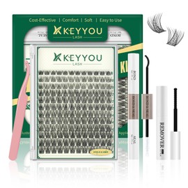 KEYYOULASH DIY Lash Extension Kit 144pcs 8-18MIX Lash Clusters Eyelash Extension Kit with Lash Bond and Seal,Remover,Applicators for DIY Lash Extensions at Home (KY02 Kit)