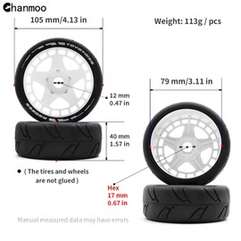 Chanmoo 1/8 RC Rally Racing Tires and Hard Plastic Drift Wheels 17mm Hex On Road Tyres Compatible with 1:10 Scale Touring Street Car HSP Hobao HPI WR8 ARRMA Redcat Losi Kyosho VRX Tamiya 4PCS (Green)