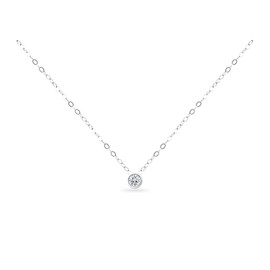 B. BRILLIANT 0.50 Carat Cubic Zirconia 5mm Round Bezel Set Solitaire CZ Sterling Silver Necklace Jewelry for Women Gift Box