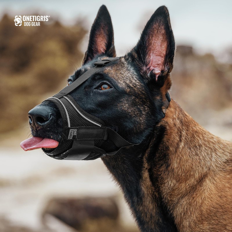 OneTigris Muzzle, Nylon Muzzle for Dogs, Adjustable Webbing, Suitable for