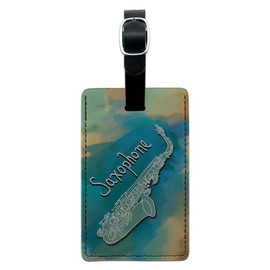 Graphics & More Saxophone Instrument Music Woodwind Leather Luggage Id Tag Suitcase, Black