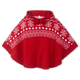 BOBOYOYO Cape for Girls Hooded Cable Knit Poncho Sweaters Kids Shawl Sweater Toddler Holiday Pullover for 3-12 Years Child