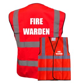 Fire Warden with White Print Red Hi Vis Viz Reflective Safety Vest,Tabard, Waistcoat - Reflective High Visibility, Supplied by Simply Hi Vis Clothing UK