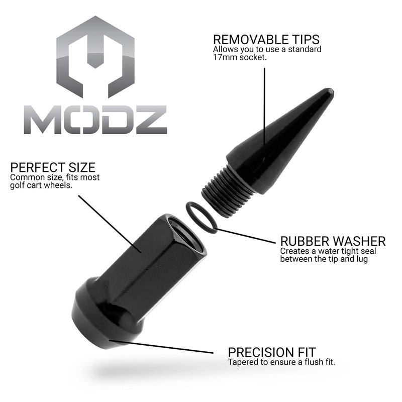MODZ Golf Cart Black Spiked Lug Nuts - Set of