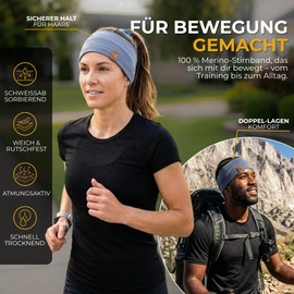 menique 100% Merino Women's Headband: menique Non-Slip Sweatband Width Ear Warmers for Running Hiking Yoga Sports Headbands for Moisture Wicking and Hair Band (Universal, Light Blue)