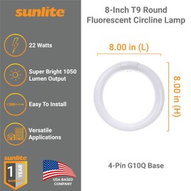 Sunlite 41314-SU FC8T9/DL - Lámparas fluorescentes circulares, tamaño de 8 pulgadas, 22 vatios, 1050 lúmenes, base de 4 pines (G10q), 10.000 horas de vida, luz de día 65K