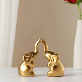 Lienzhe Elephant Statue Home Decor,Modern Style Figurines,Sculpture for Living Room Office Desktop Bookshelf,Ceramics Gold Elephant Ornaments for Mothers Day.r Birthday, Christmas-2PCS
