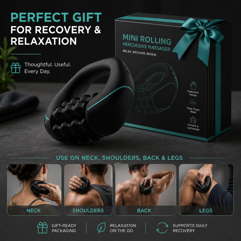 Mini Percussion Massager for Full-Body Relaxation – Rechargeable 3-Speed Rolling