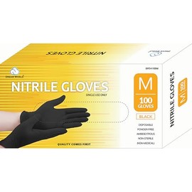 Dream World Medium Nitrile Gloves Black 100 Pcs Box