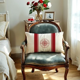 7COLORROOM 2Pack Nautical Sailing Throw Pillow Cover Anchor/Compass Pattern Rectangular/Waist Cushion Cover Ocean Beach Home Decor Pillowcases 12"×20",for Sofa Couch Patio (Red)