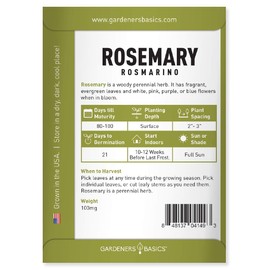 Gardeners Basics, Rosemary Seeds for Planting - It is A Great Heirloom, Non-GMO Herb Variety- Great for Indoor and Outdoor Gardening