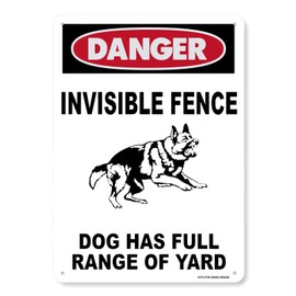 BTFLFDR Aluminum Danger Invisible Fence Dogs Sign, 8"x12" Dog Has Full Range of Yard, Warning Metal Sign for Home