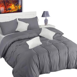 Wear & Snug Duvet Cover Sets Single 100% Egyptian Cotton Plain Dyed Duvet Quilt Cover With Pillowcases 200 Thread Count Super Soft Half Bedding Set (Grey)