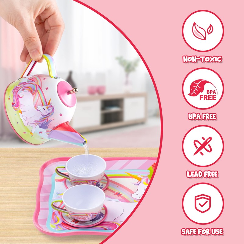 JOYIN Unicorn Tea Party Set for Little Girls, Pretend Pink
