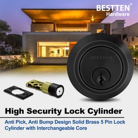 [2 Pack] BESTTEN Single Cylinder Deadbolt, Keyed Alike Dead Bolt Door Lock, Thumb Turn Inside, 6 Keys Included, Matte Black Finish