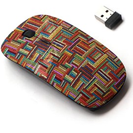 2.4G Wireless Mouse with Cute Pattern Design for All Laptops and Desktops with Nano Receiver - Embroidery Ornament Colored Lines