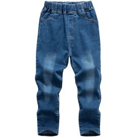 WIYOSHY Boys' Denim Jeans Elastic Waist Pants for Kids 3-12 Years (Blue, 8)