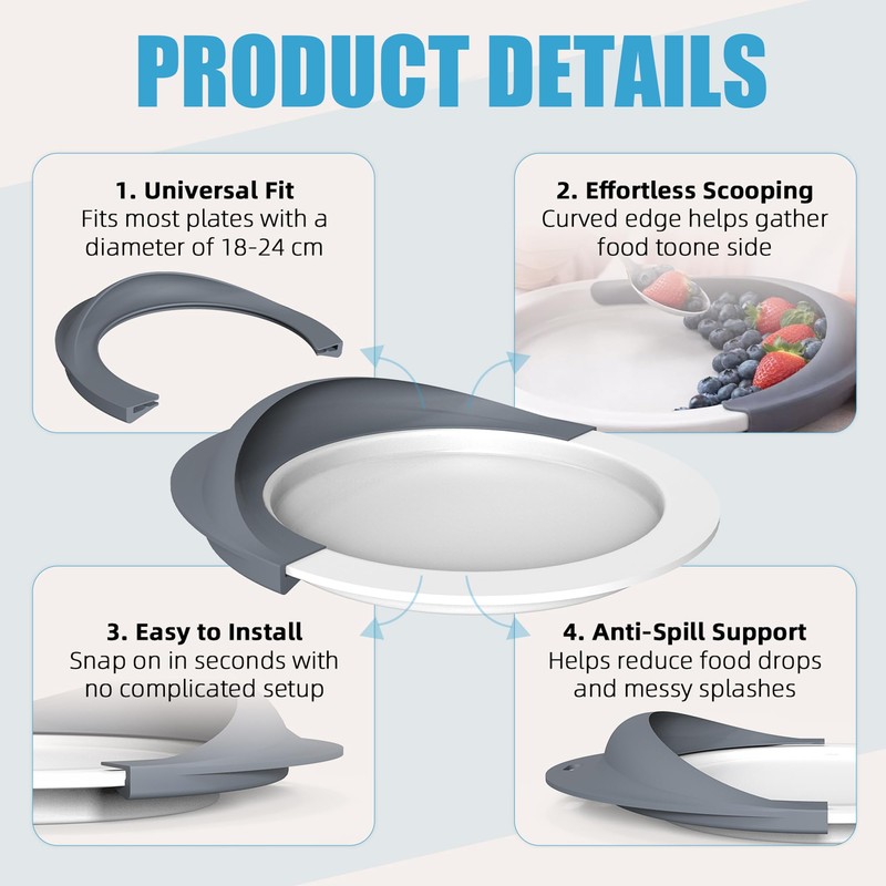 Plate Guard, Silicone Plate Guards for Eating, Dining Aids (Blue)