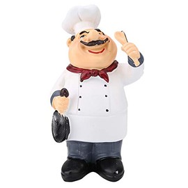 FTVOGUE Chef Figurines American Vintage Country Happy Chef Resin Figurine Home Restaurant Cafe Tabletop Decor Collectible Gifts(71110-04 Chef Holding Spoon)