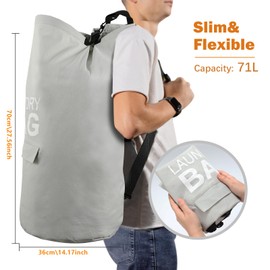 Wooha Backpack Laundry Bag,71L Shoulder Laundry Bag With safety clips，Convenient Foldable Laundry Bag For colleges, camping, laundromats, apartments(Light Gray)