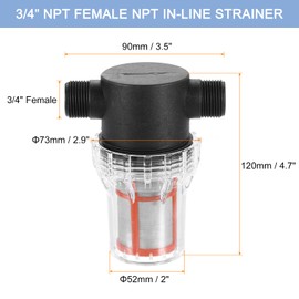 uxcell Pressure Washer Filter 3/4" NPT Female Thread, Inline Mesh Strainer Attachment, Outlet for Pipe Strainer, Stainless Steel Screen with Sealant Tape (Size:200 Mesh)