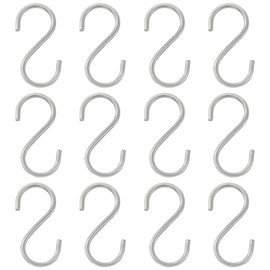 12 Pcs Small S Hooks for Hanging Heavy Duty,2 Inch Small Thick S Hooks for Hammocks, Plants, Chain Hardware, Bird Feeders, Garden Tools, Pots, Pans, Stainless Steel Silver