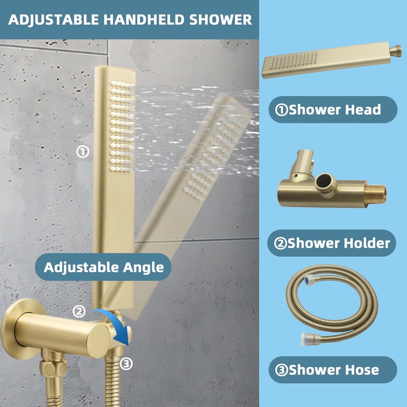 Backnets Solid Brass Handheld Shower Head Arc Design High Pressure