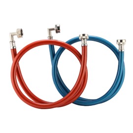 Watflow Stainless Steel Washing Machine Hoses with 90 Degree Elbow, Wrapped in PVC and Burst Proof Hot and Cold Water Connection Inlet Supply Lines for Washer, 4Ft