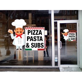 Pizza Pasta & Subs Concession Restaurant Die-Cut Window Static Cling 24 inches Inside Glass