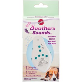 SPOT Soothers Sounds Machine - Calming Sound Recordings for Pets - Ease Anxious or Nervous Dogs - 5 Pre-Recorded Soothing Melodies - Record Your Own Voice - 3 Timer Options - Clip for Easy Hanging